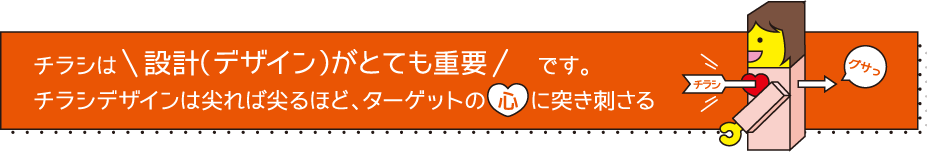 チラシは設計（デザイン）がとても重要です。 チラシデザインは尖れば尖るほど、ターゲットの心に突き刺さる